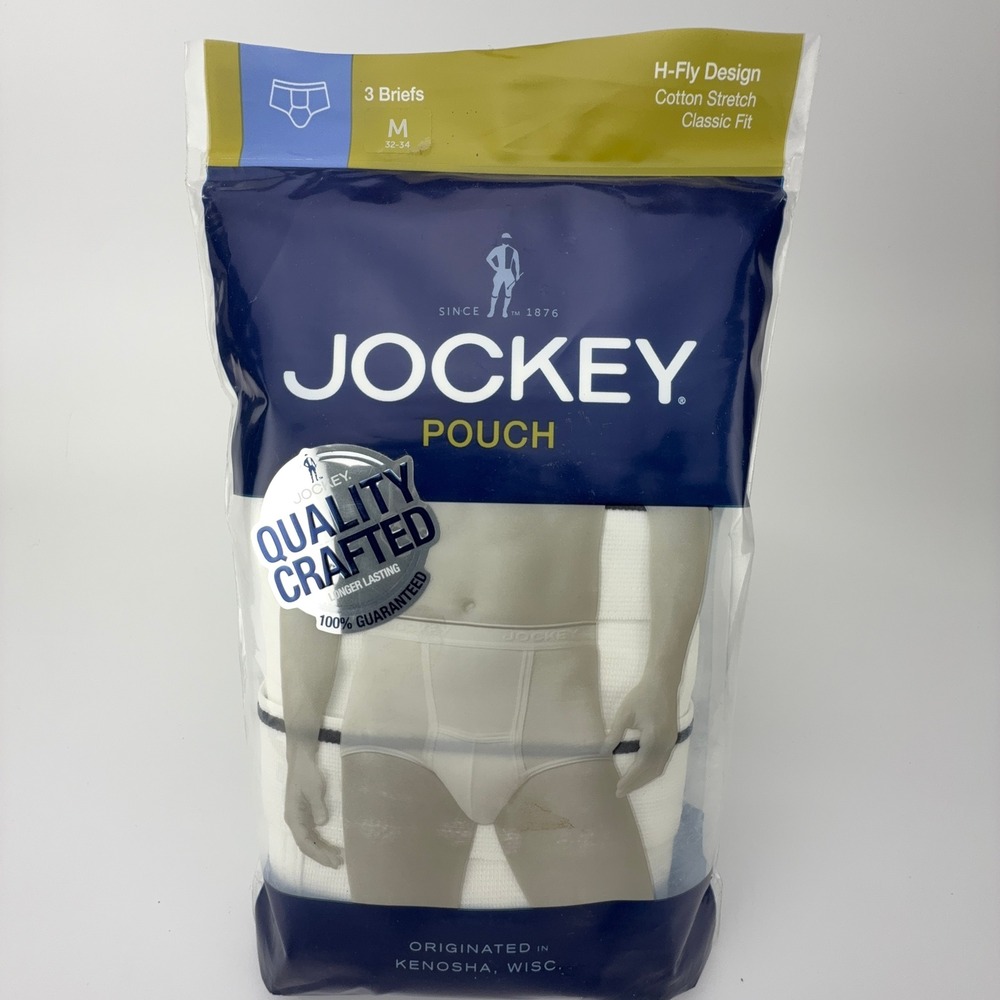 Jockey Pouch 3 Briefs Mens Medium White Cotton Stretch H-Fly Classic Fit 1145